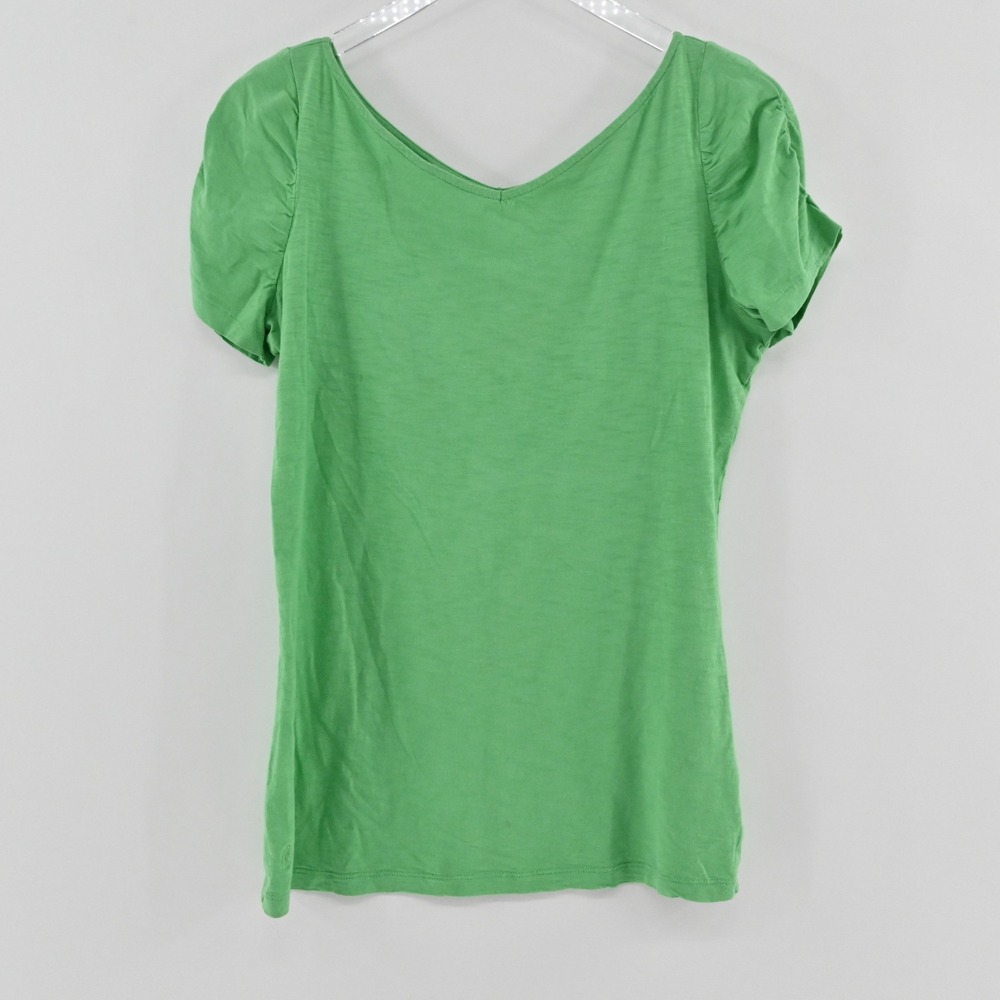 Lilly Pulitzer Puff Sleeve V Neck Tee Womens Size L Green Slub Knit Pima Cotton